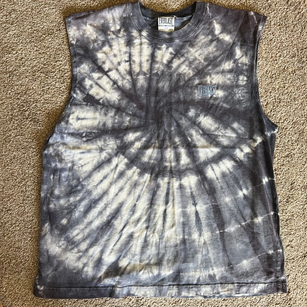 Vintage Everlast Tie‎ Dye Sleeveless Shirt Gray Gym Workout Muscle Tee Large